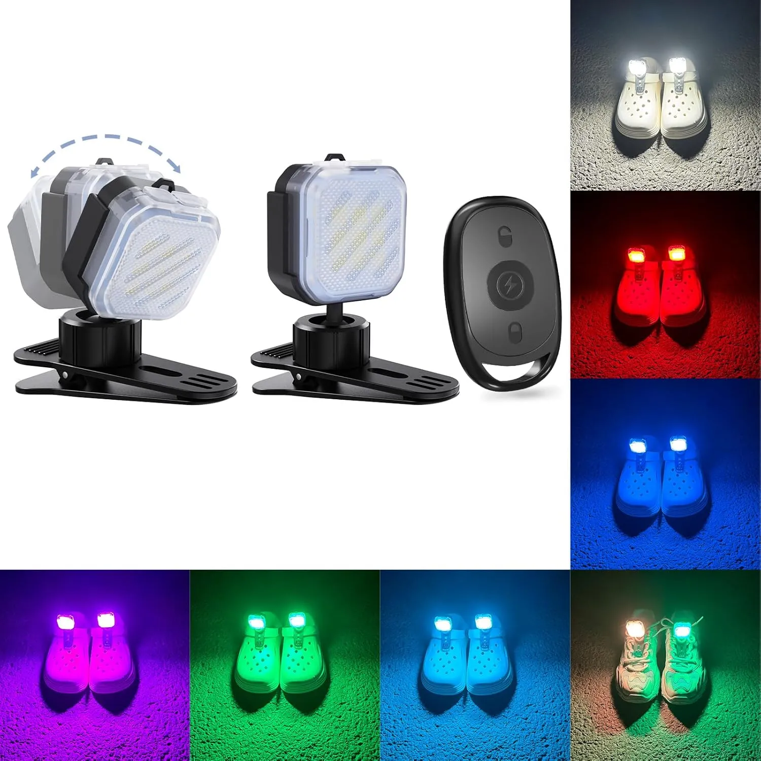 1797 Shoe Lights with Remote Hands-Free LED Clip On Lights Rechargeable Safety Shoe Dog Walking Hiking 7 Colors Adjustable Angle USB 2Pcs