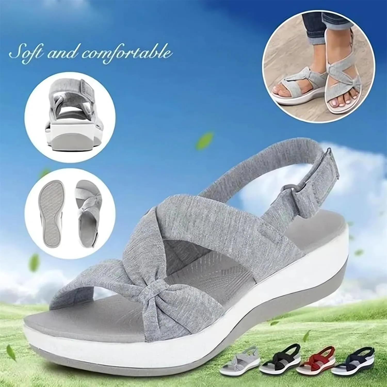 2025 New Orthopedic Flats for Women, Women's Comfortable Orthopedic Arch Support Shoes, Cushioned Footbed Dress Sandals, Soft Cushion Flats Sports Wide Fit Ladies, Cute Dress Walking Sandals