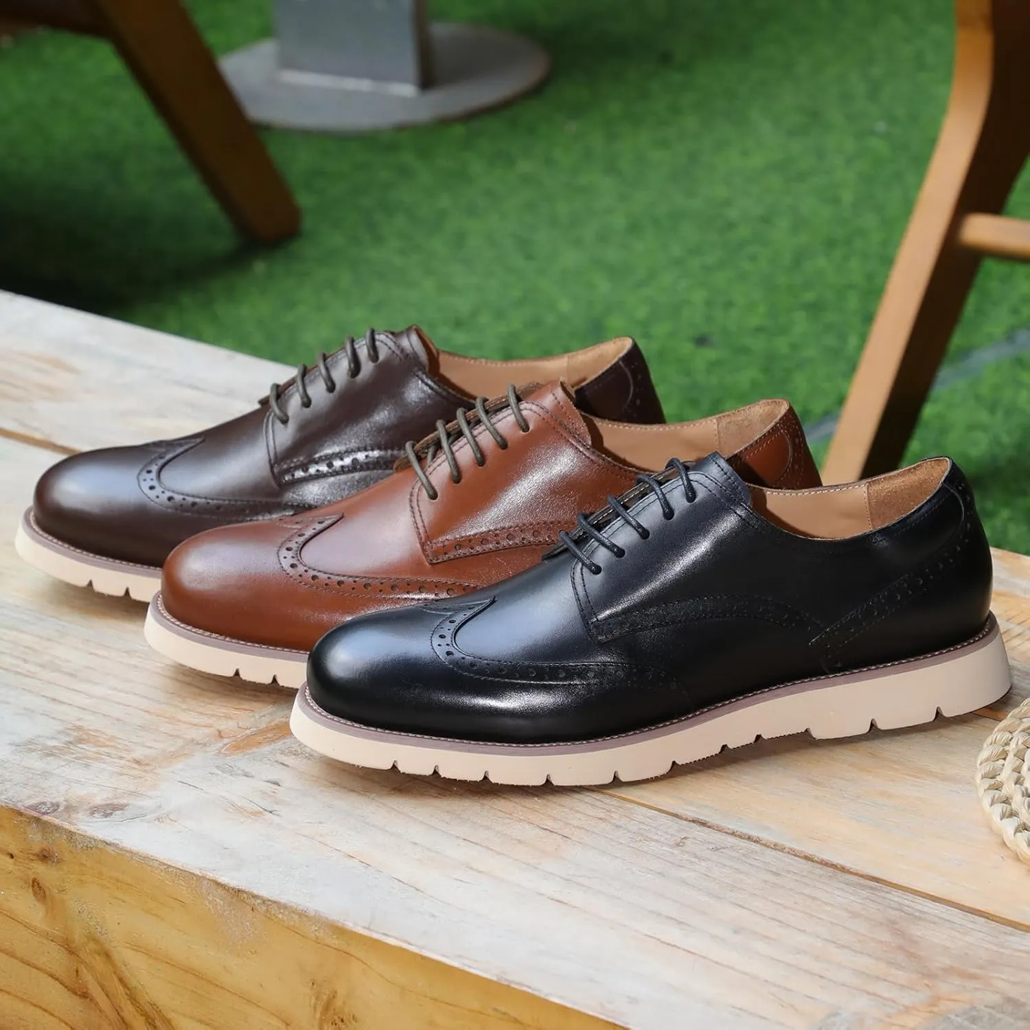 2025 Premium Top Layer Cowhide Genuine Leather, More Classy Comfortable Breathable Durable, All Seazons Classic Brogue Casual Dress Shoes for Men Reminder: Plz Check Size Chart
