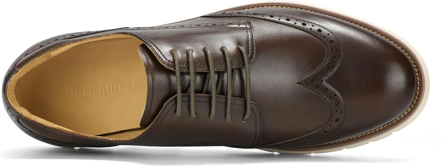 2025 Premium Top Layer Cowhide Genuine Leather, More Classy Comfortable Breathable Durable, All Seazons Classic Brogue Casual Dress Shoes for Men Reminder: Plz Check Size Chart