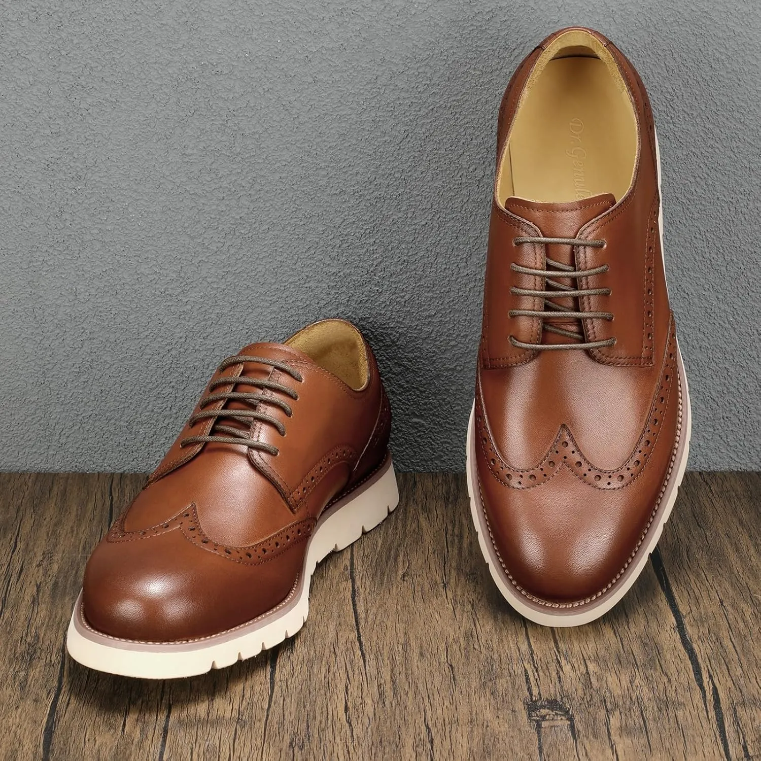 2025 Premium Top Layer Cowhide Genuine Leather, More Classy Comfortable Breathable Durable, All Seazons Classic Brogue Casual Dress Shoes for Men Reminder: Plz Check Size Chart