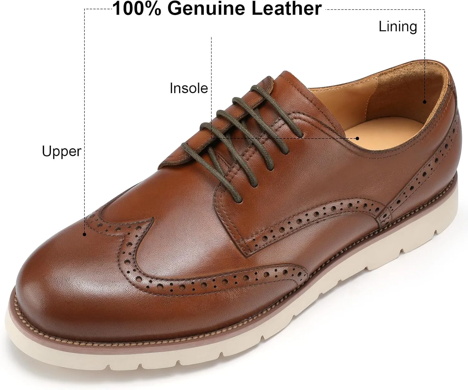 2025 Premium Top Layer Cowhide Genuine Leather, More Classy Comfortable Breathable Durable, All Seazons Classic Brogue Casual Dress Shoes for Men Reminder: Plz Check Size Chart