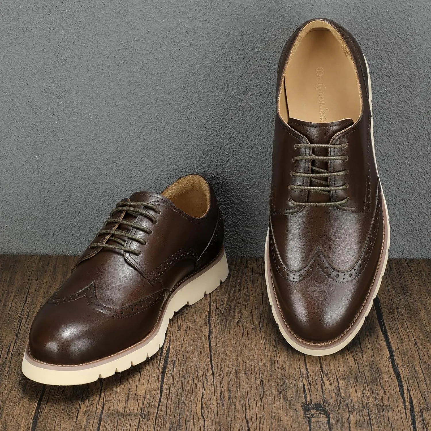 2025 Premium Top Layer Cowhide Genuine Leather, More Classy Comfortable Breathable Durable, All Seazons Classic Brogue Casual Dress Shoes for Men Reminder: Plz Check Size Chart