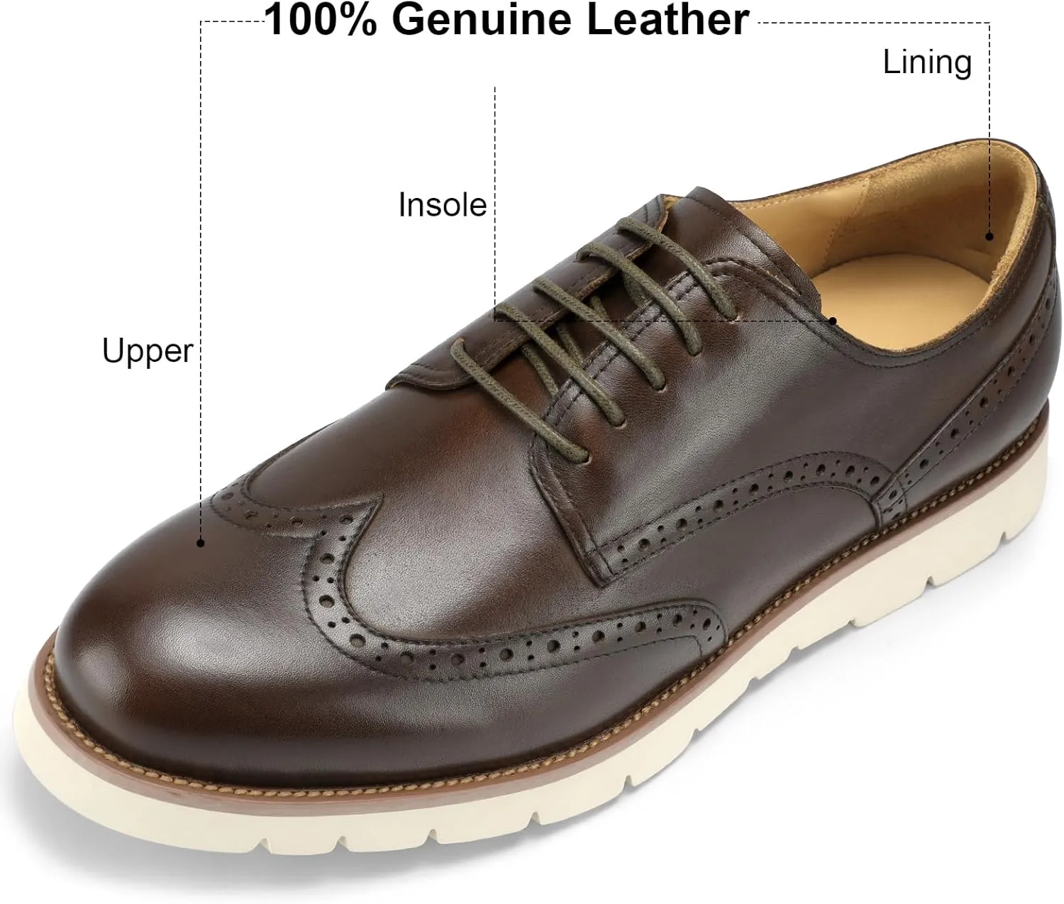 2025 Premium Top Layer Cowhide Genuine Leather, More Classy Comfortable Breathable Durable, All Seazons Classic Brogue Casual Dress Shoes for Men Reminder: Plz Check Size Chart