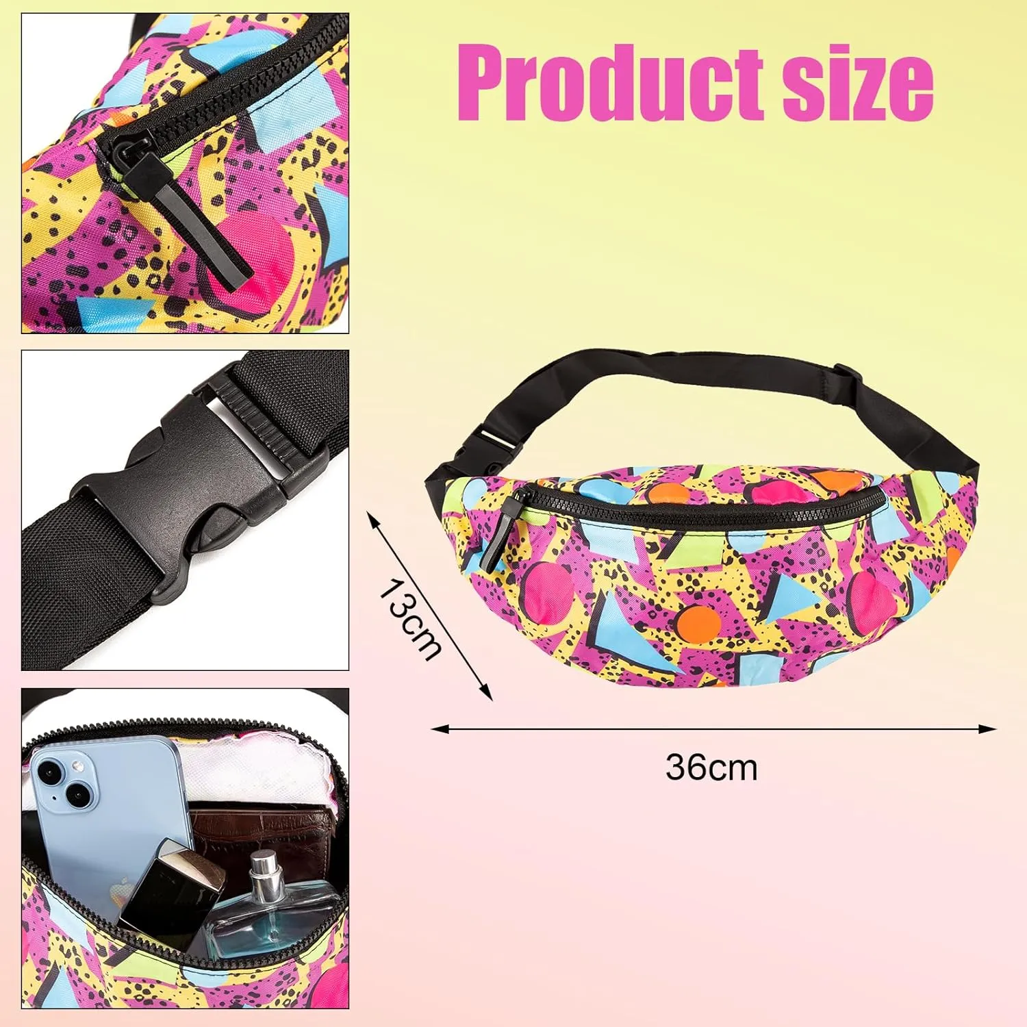 3 Pcs 80s 90s Fanny Pack for Women Men 80s Adjustable Waist Bag Retro Casual Outfit Baseball/Bucket Hats Headbands Fashion Sweatbands,Outfit Belt Bag 90s Baseball Cap for Summer Travel Beach Party