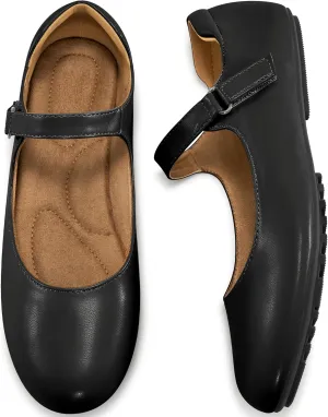 Ablanczoom Mary Jane Flats for Women: Dressy Round Toe Ankle Strap Ballet Flats Comfortable Dress Shoes for Work Office Business