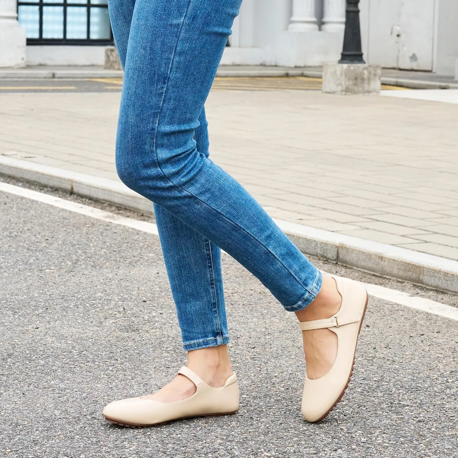 Ablanczoom Mary Jane Flats for Women: Dressy Round Toe Ankle Strap Ballet Flats Comfortable Dress Shoes for Work Office Business