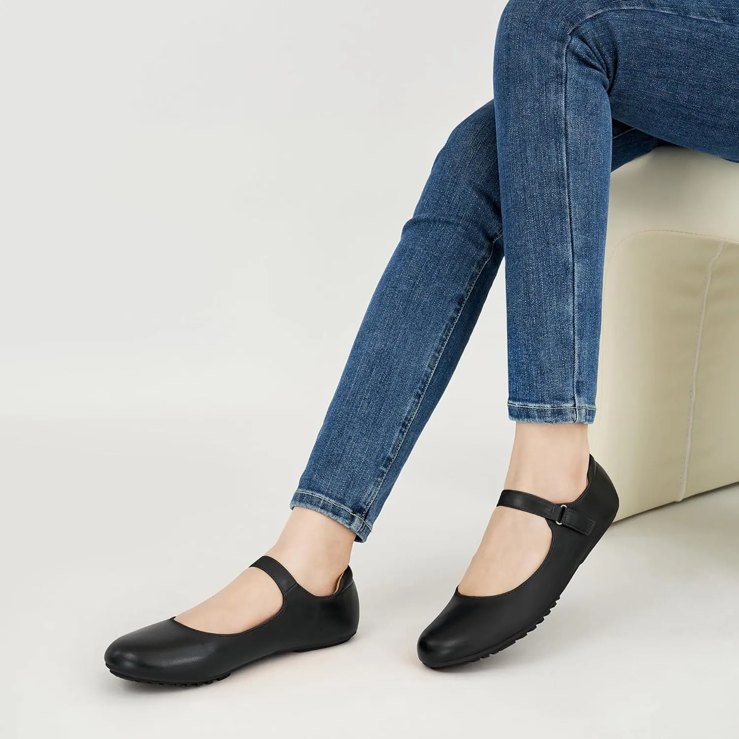 Ablanczoom Mary Jane Flats for Women: Dressy Round Toe Ankle Strap Ballet Flats Comfortable Dress Shoes for Work Office Business