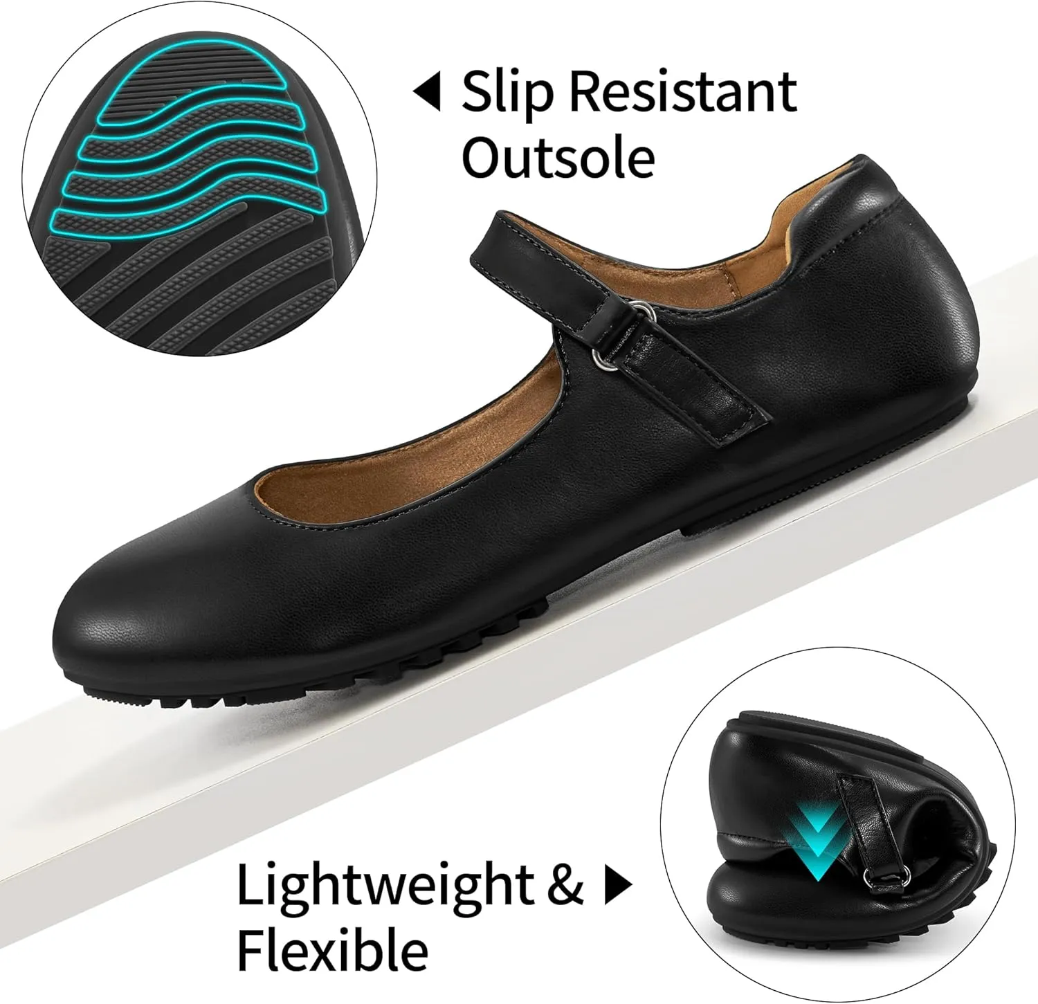 Ablanczoom Mary Jane Flats for Women: Dressy Round Toe Ankle Strap Ballet Flats Comfortable Dress Shoes for Work Office Business