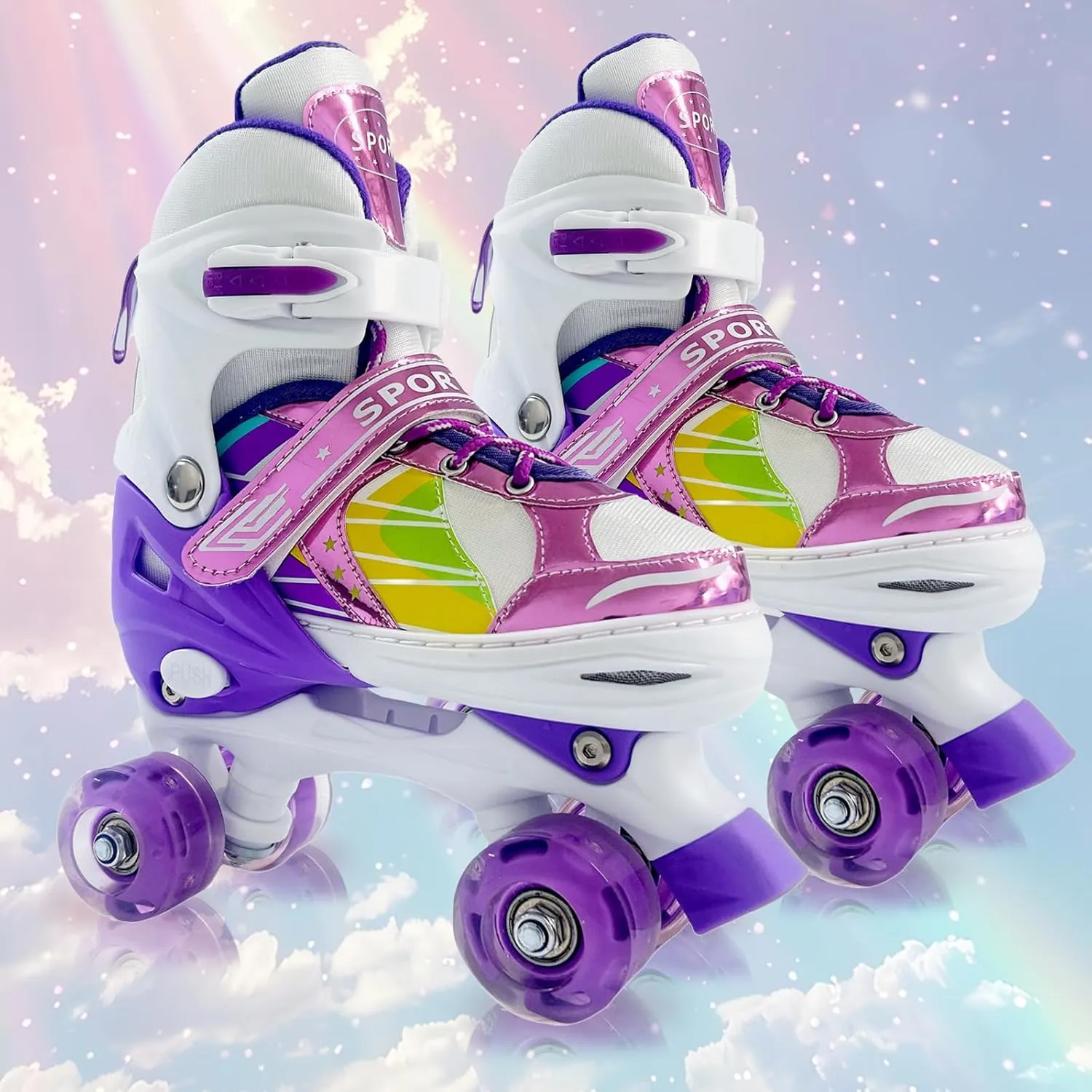 Adjustable Kids Roller Skates for Girls and Boys Ages 3-5 5-8 8-12, All 8 Wheels of Girl's Skates Shine, Safe and Fun Illuminating for Outdoor Indoor Sports