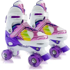 Adjustable Kids Roller Skates for Girls and Boys Ages 3-5 5-8 8-12, All 8 Wheels of Girl's Skates Shine, Safe and Fun Illuminating for Outdoor Indoor Sports