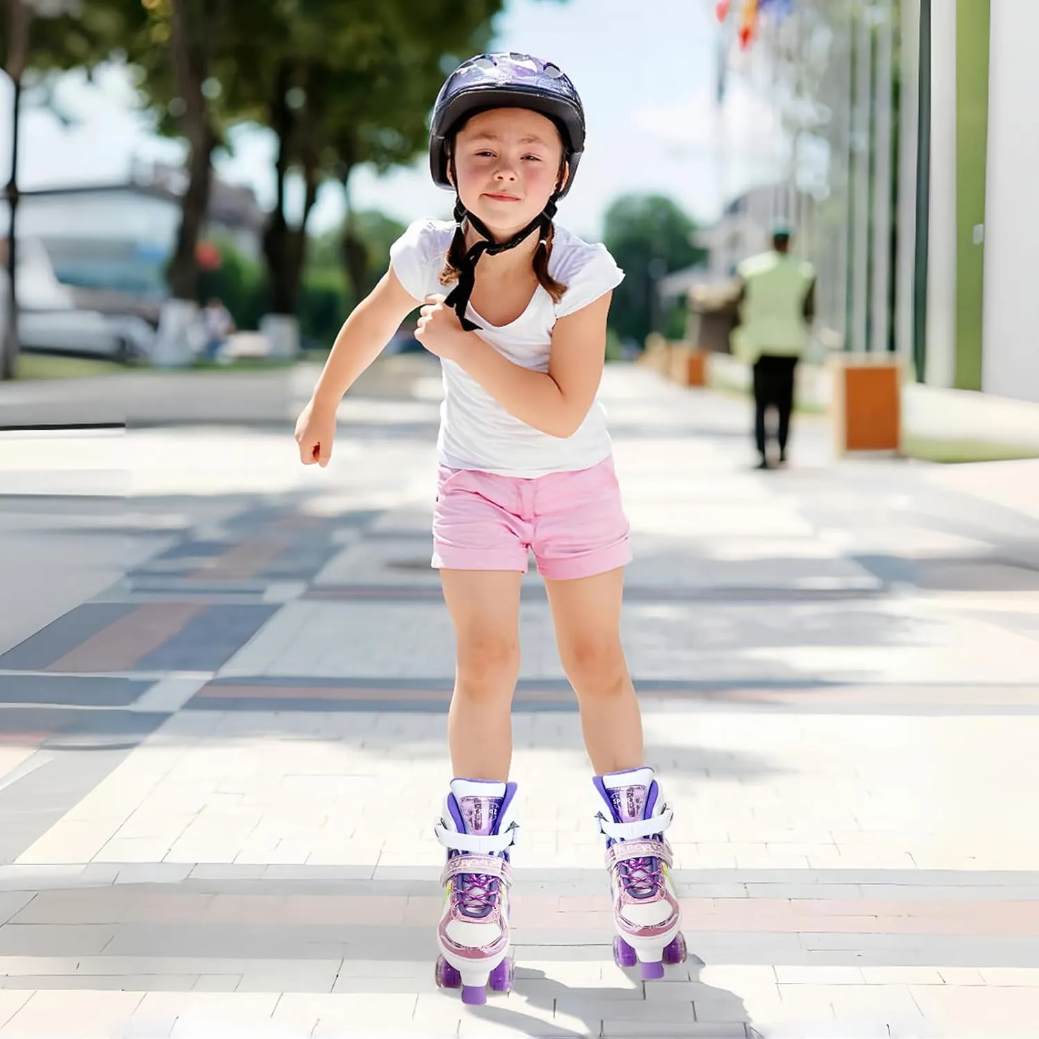 Adjustable Kids Roller Skates for Girls and Boys Ages 3-5 5-8 8-12, All 8 Wheels of Girl's Skates Shine, Safe and Fun Illuminating for Outdoor Indoor Sports