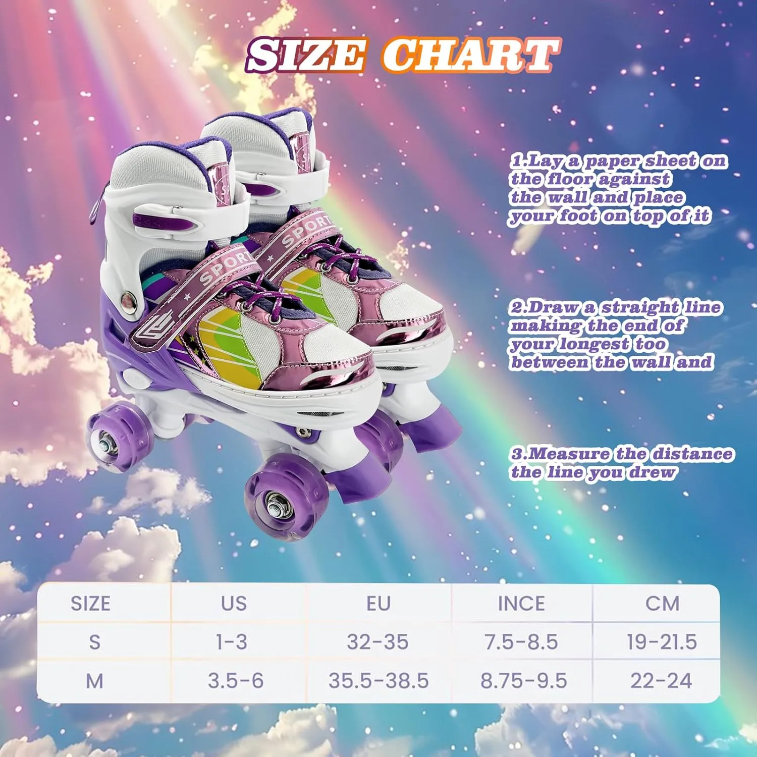 Adjustable Kids Roller Skates for Girls and Boys Ages 3-5 5-8 8-12, All 8 Wheels of Girl's Skates Shine, Safe and Fun Illuminating for Outdoor Indoor Sports