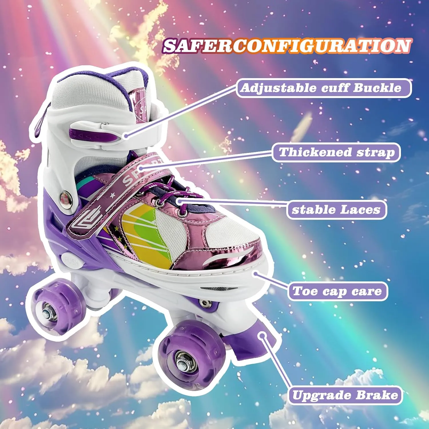 Adjustable Kids Roller Skates for Girls and Boys Ages 3-5 5-8 8-12, All 8 Wheels of Girl's Skates Shine, Safe and Fun Illuminating for Outdoor Indoor Sports