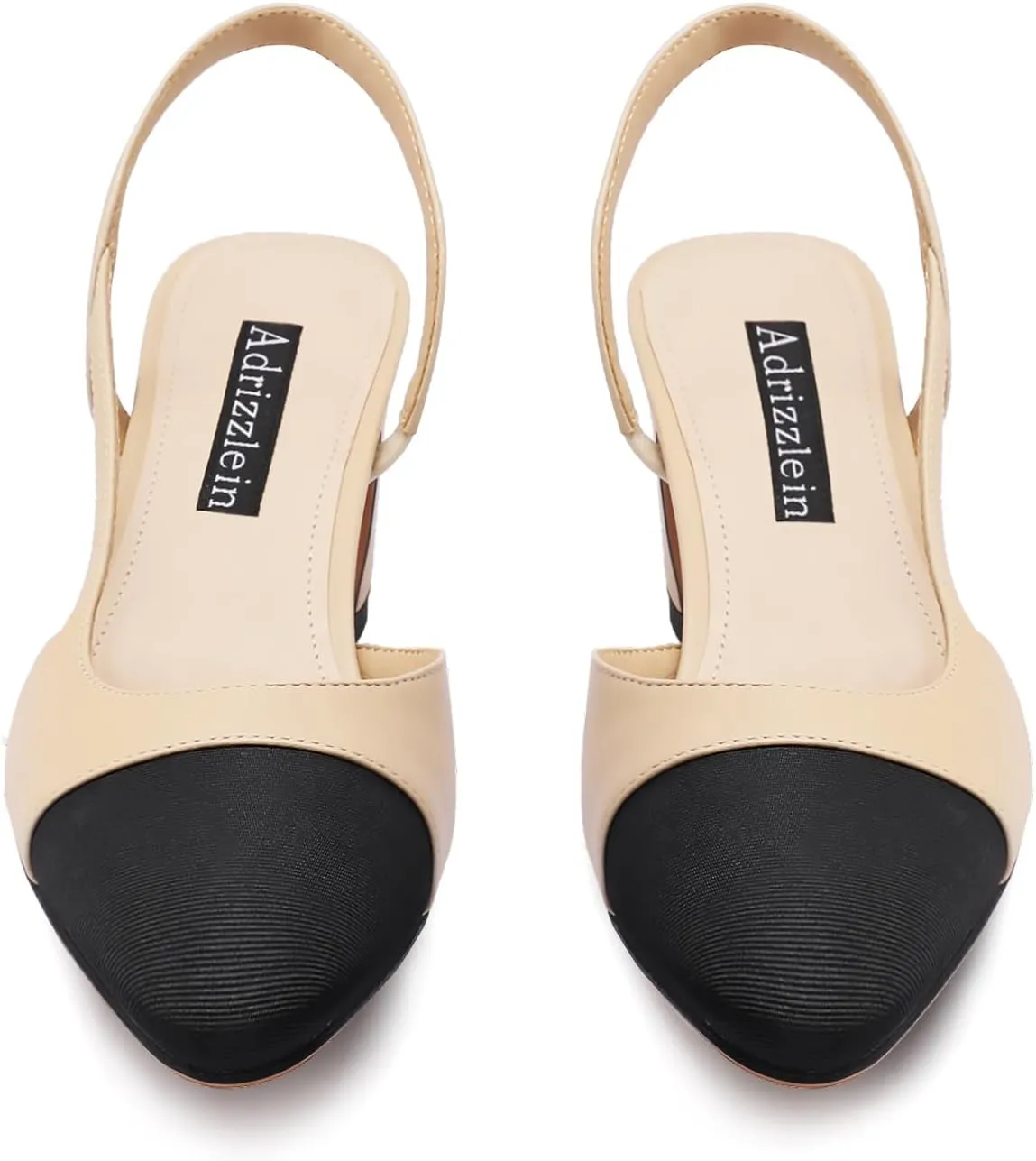 Adrizzlein Womens Slingback Heeled Pumps Closed Round Toe Block Heels Two Toned Casual Chunky Heels Office Shoes