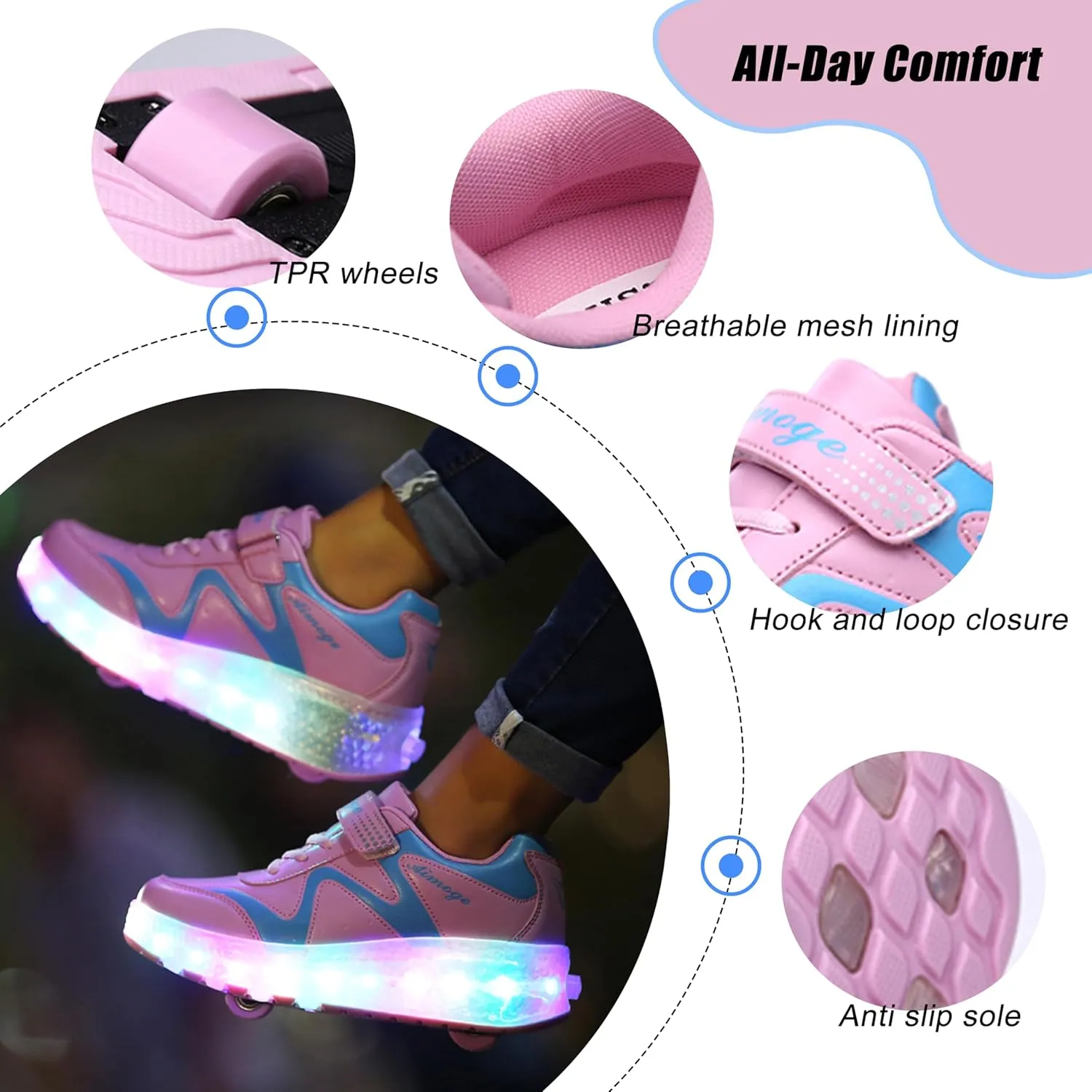 Aikuass USB Chargable LED Light Up Roller Shoes Wheeled Skate Sneaker Shoes for Boys Girls Kids