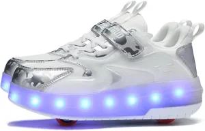 Aikuass USB Chargable LED Light Up Roller Shoes Wheeled Skate Sneaker Shoes for Boys Girls Kids