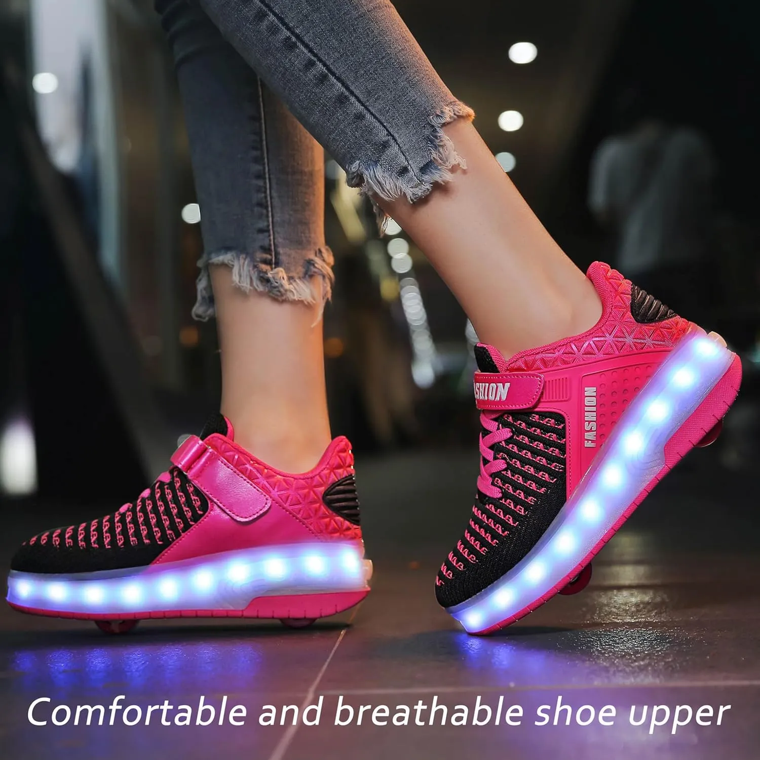 Aikuass USB Chargable LED Light Up Roller Shoes Wheeled Skate Sneaker Shoes for Boys Girls Kids