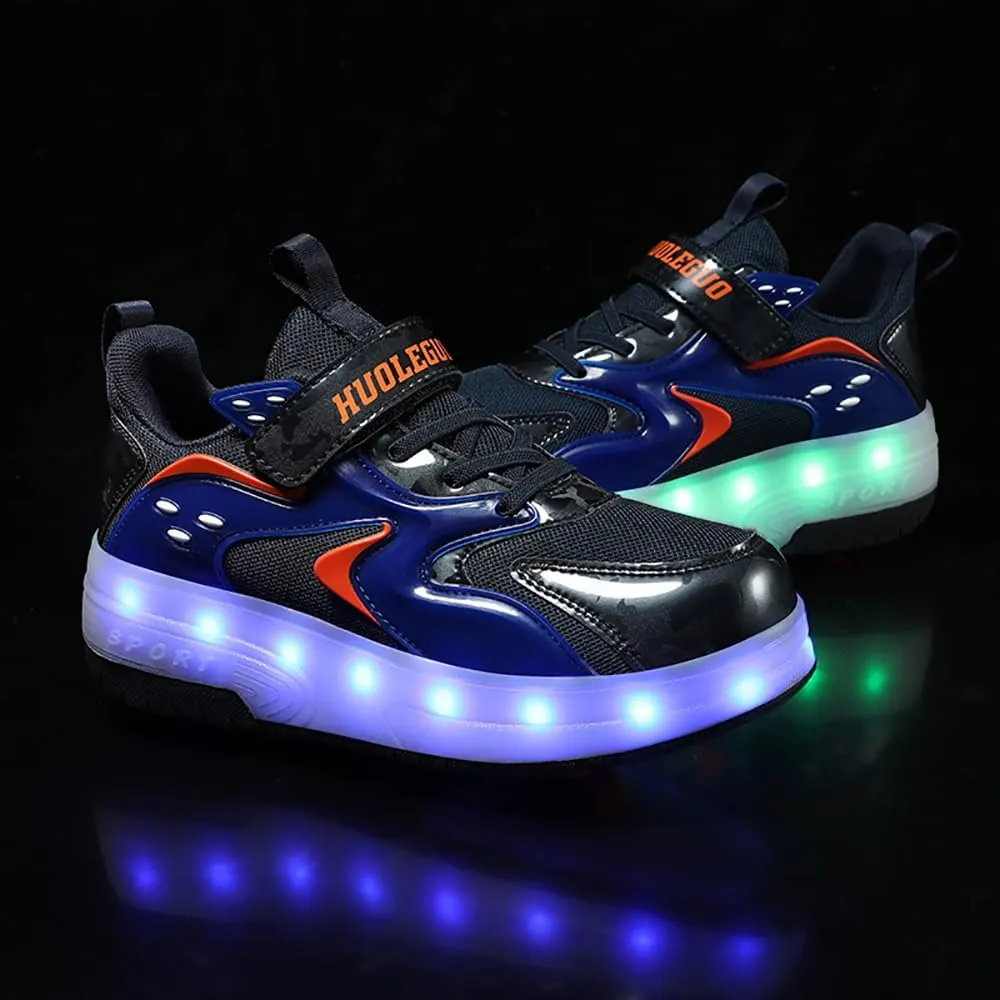Aikuass USB Chargable LED Light Up Roller Shoes Wheeled Skate Sneaker Shoes for Boys Girls Kids