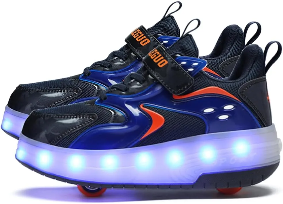 Aikuass USB Chargable LED Light Up Roller Shoes Wheeled Skate Sneaker Shoes for Boys Girls Kids
