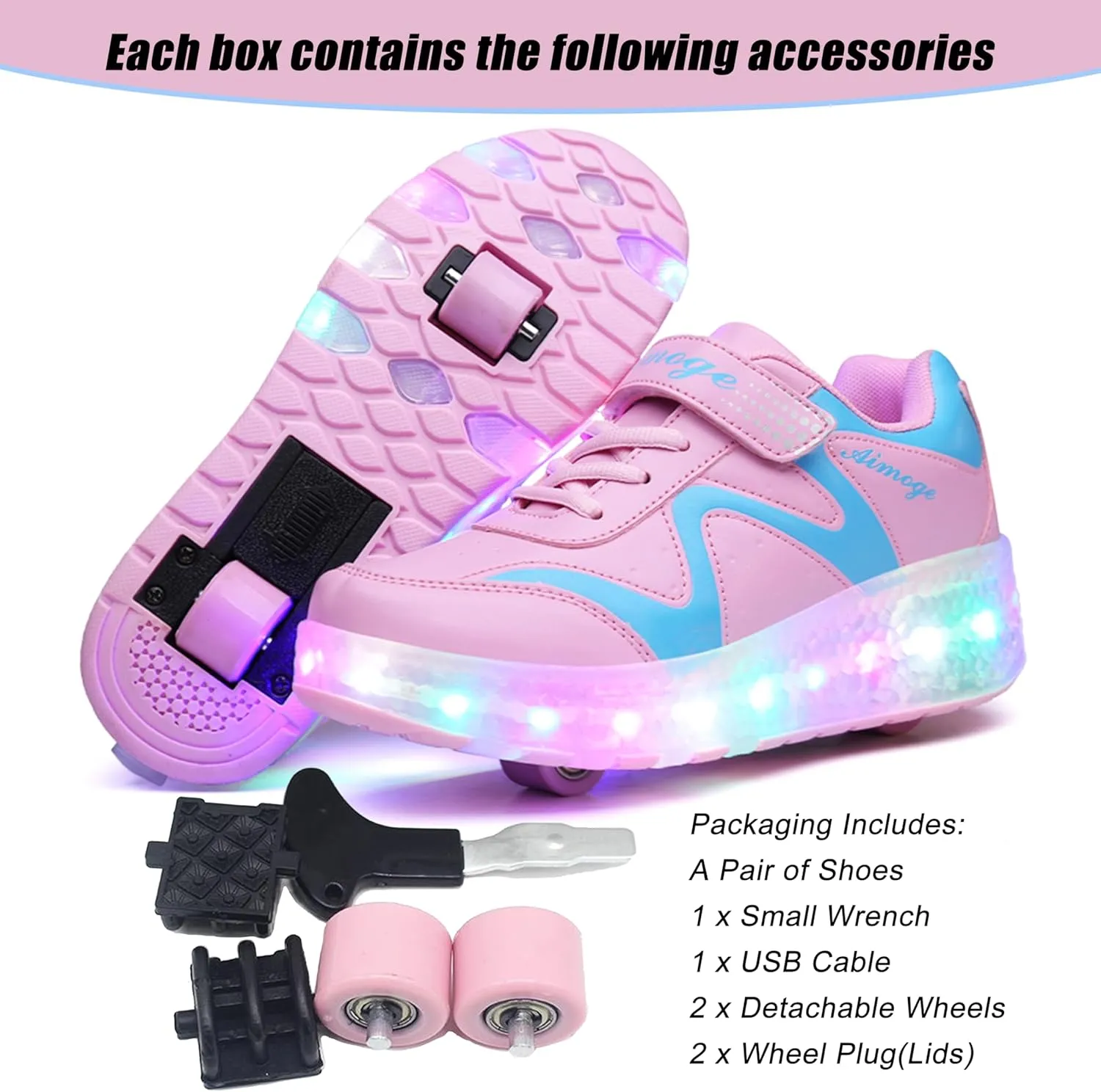 Aikuass USB Chargable LED Light Up Roller Shoes Wheeled Skate Sneaker Shoes for Boys Girls Kids