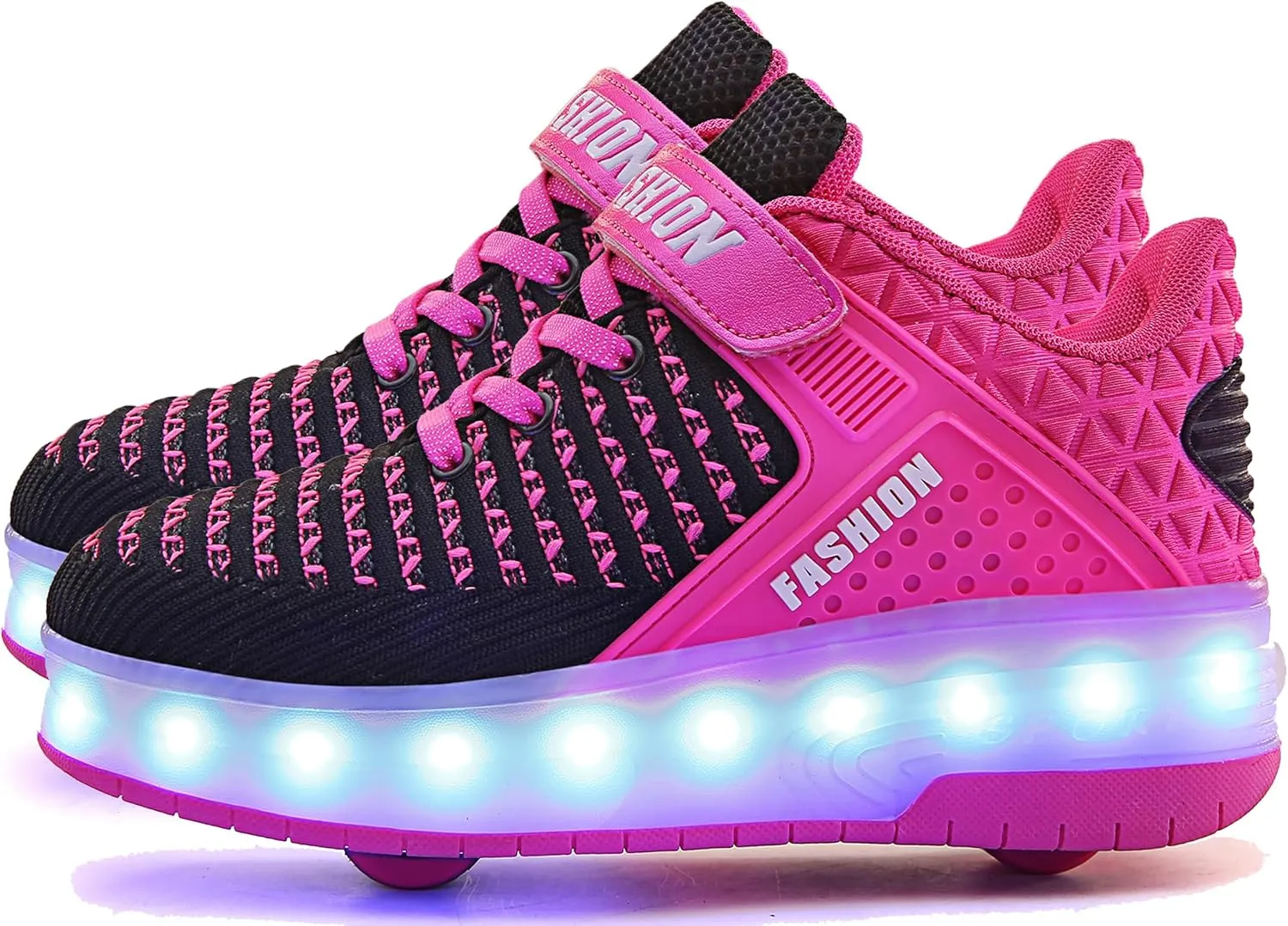 Aikuass USB Chargable LED Light Up Roller Shoes Wheeled Skate Sneaker Shoes for Boys Girls Kids