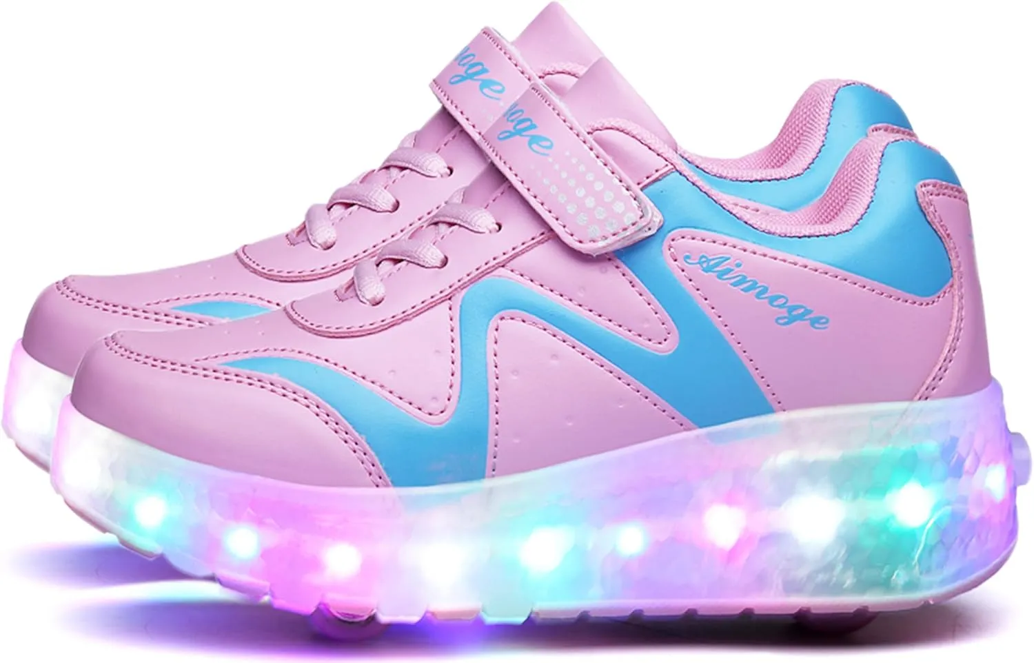 Aikuass USB Chargable LED Light Up Roller Shoes Wheeled Skate Sneaker Shoes for Boys Girls Kids
