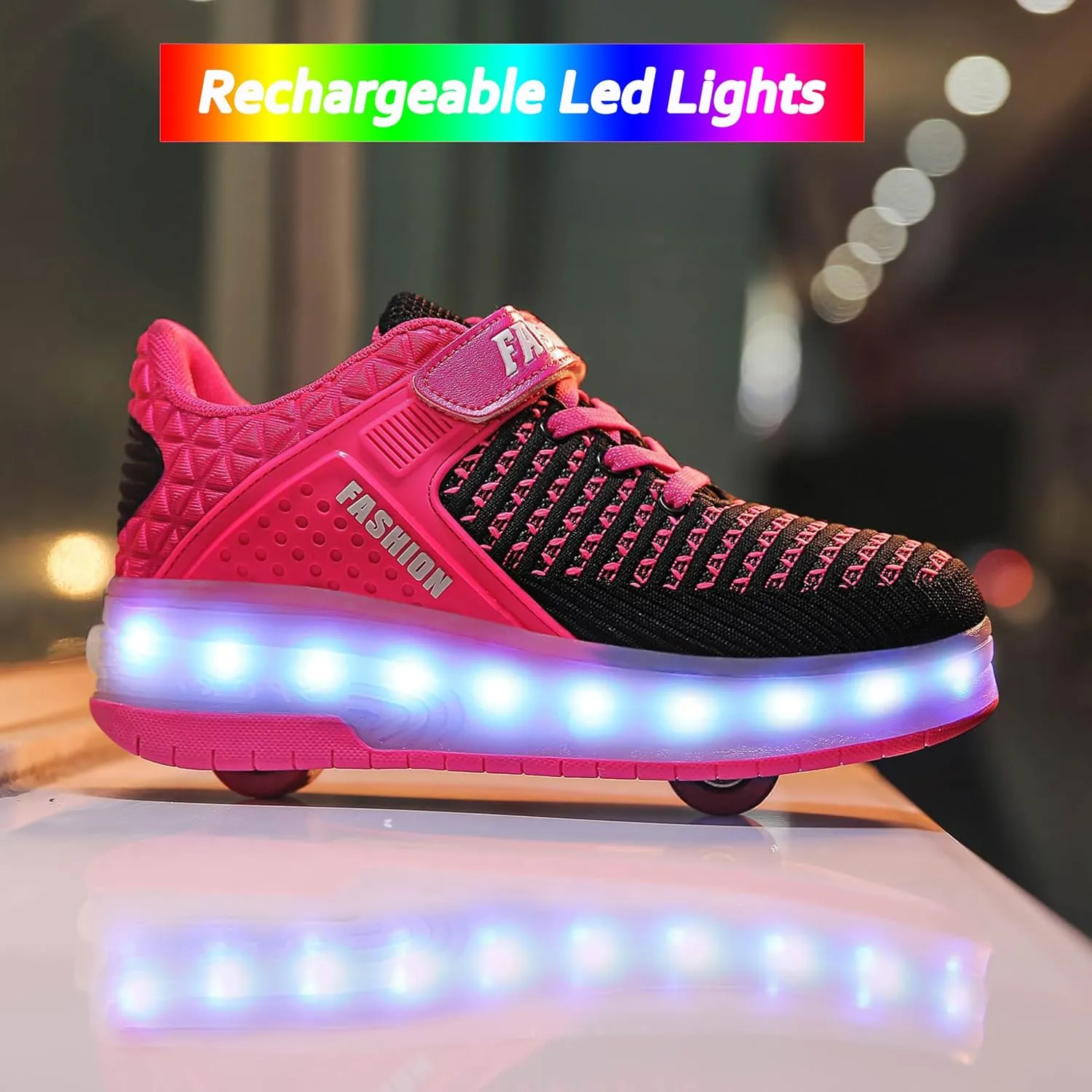 Aikuass USB Chargable LED Light Up Roller Shoes Wheeled Skate Sneaker Shoes for Boys Girls Kids