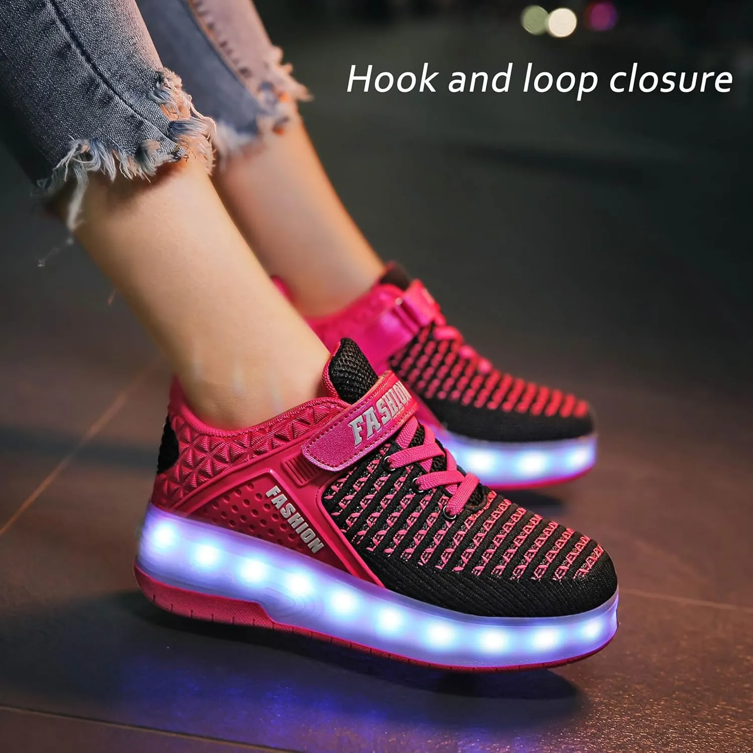 Aikuass USB Chargable LED Light Up Roller Shoes Wheeled Skate Sneaker Shoes for Boys Girls Kids
