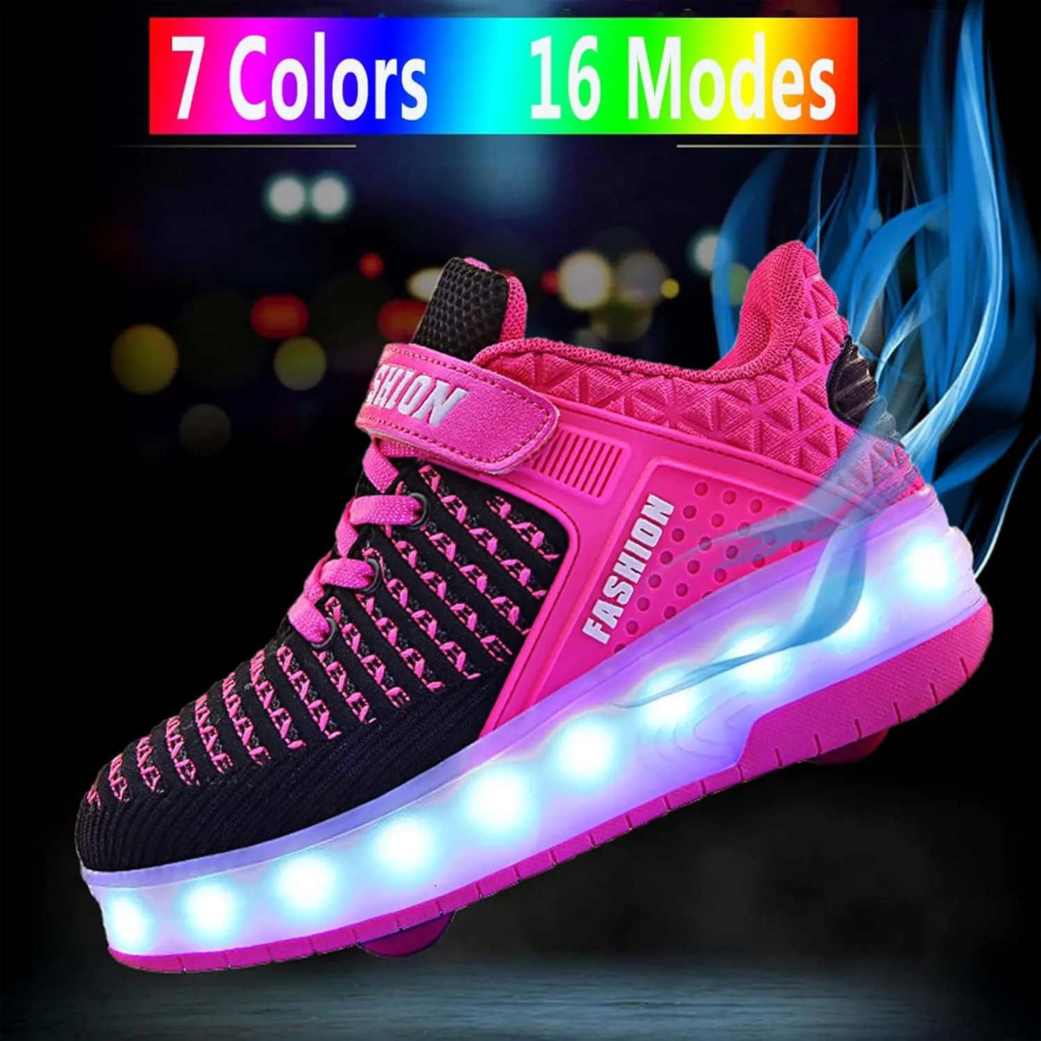 Aikuass USB Chargable LED Light Up Roller Shoes Wheeled Skate Sneaker Shoes for Boys Girls Kids