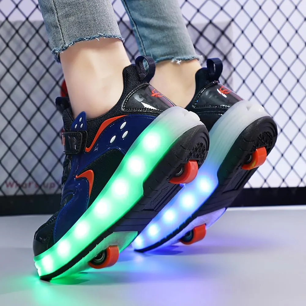 Aikuass USB Chargable LED Light Up Roller Shoes Wheeled Skate Sneaker Shoes for Boys Girls Kids