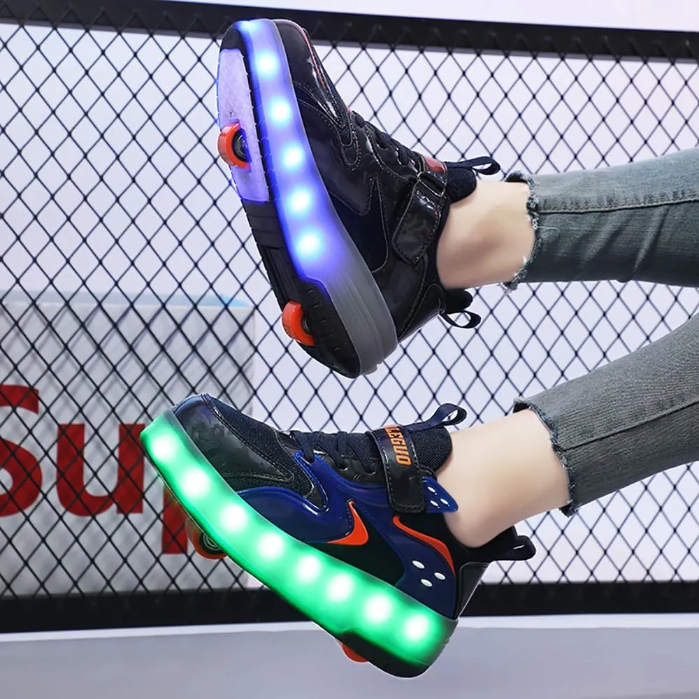Aikuass USB Chargable LED Light Up Roller Shoes Wheeled Skate Sneaker Shoes for Boys Girls Kids