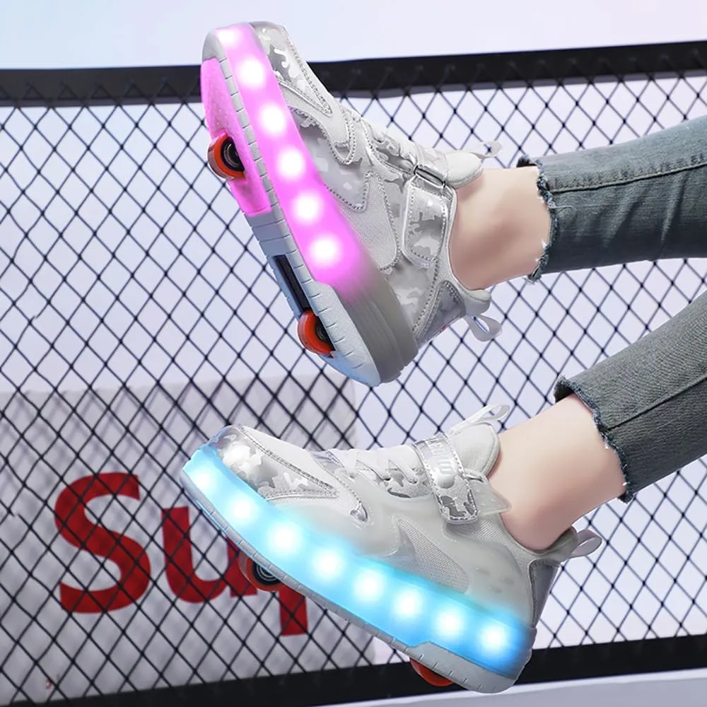 Aikuass USB Chargable LED Light Up Roller Shoes Wheeled Skate Sneaker Shoes for Boys Girls Kids