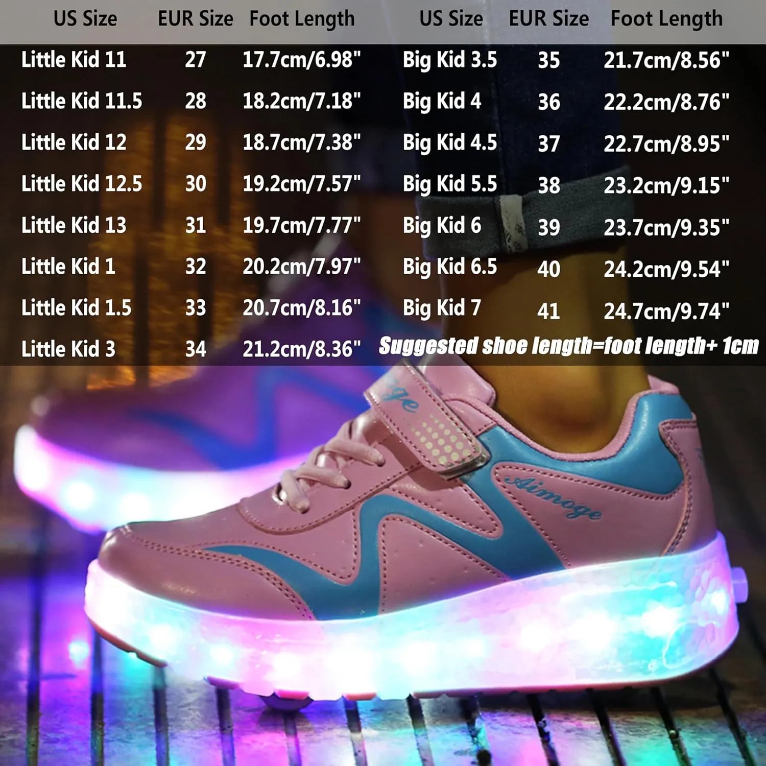 Aikuass USB Chargable LED Light Up Roller Shoes Wheeled Skate Sneaker Shoes for Boys Girls Kids