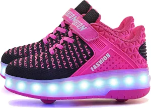 Aikuass USB Chargable LED Light Up Roller Shoes Wheeled Skate Sneaker Shoes for Boys Girls Kids