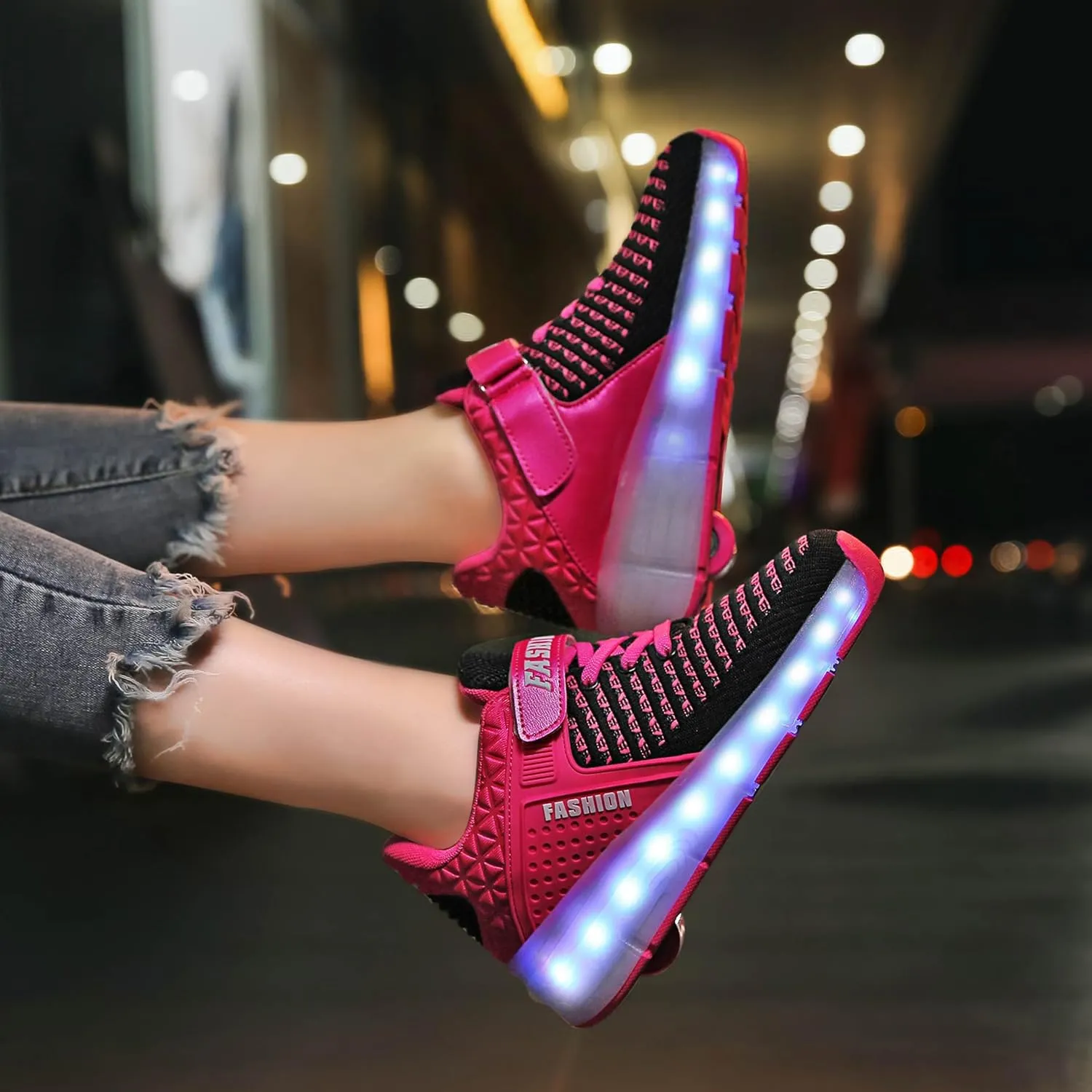 Aikuass USB Chargable LED Light Up Roller Shoes Wheeled Skate Sneaker Shoes for Boys Girls Kids