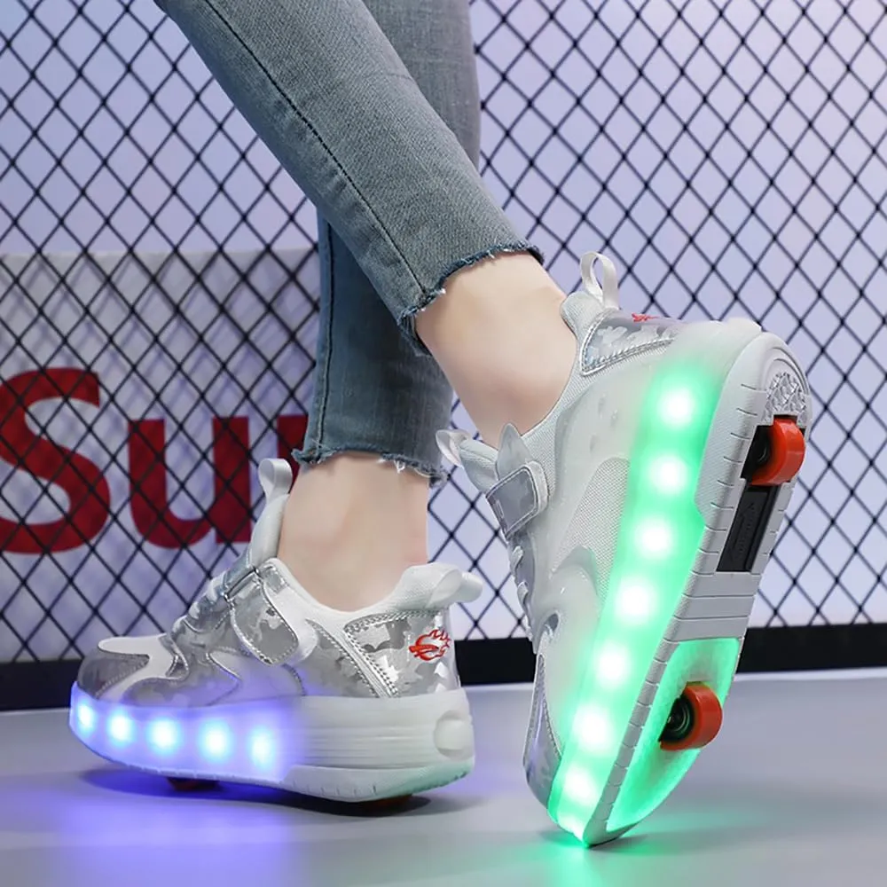 Aikuass USB Chargable LED Light Up Roller Shoes Wheeled Skate Sneaker Shoes for Boys Girls Kids
