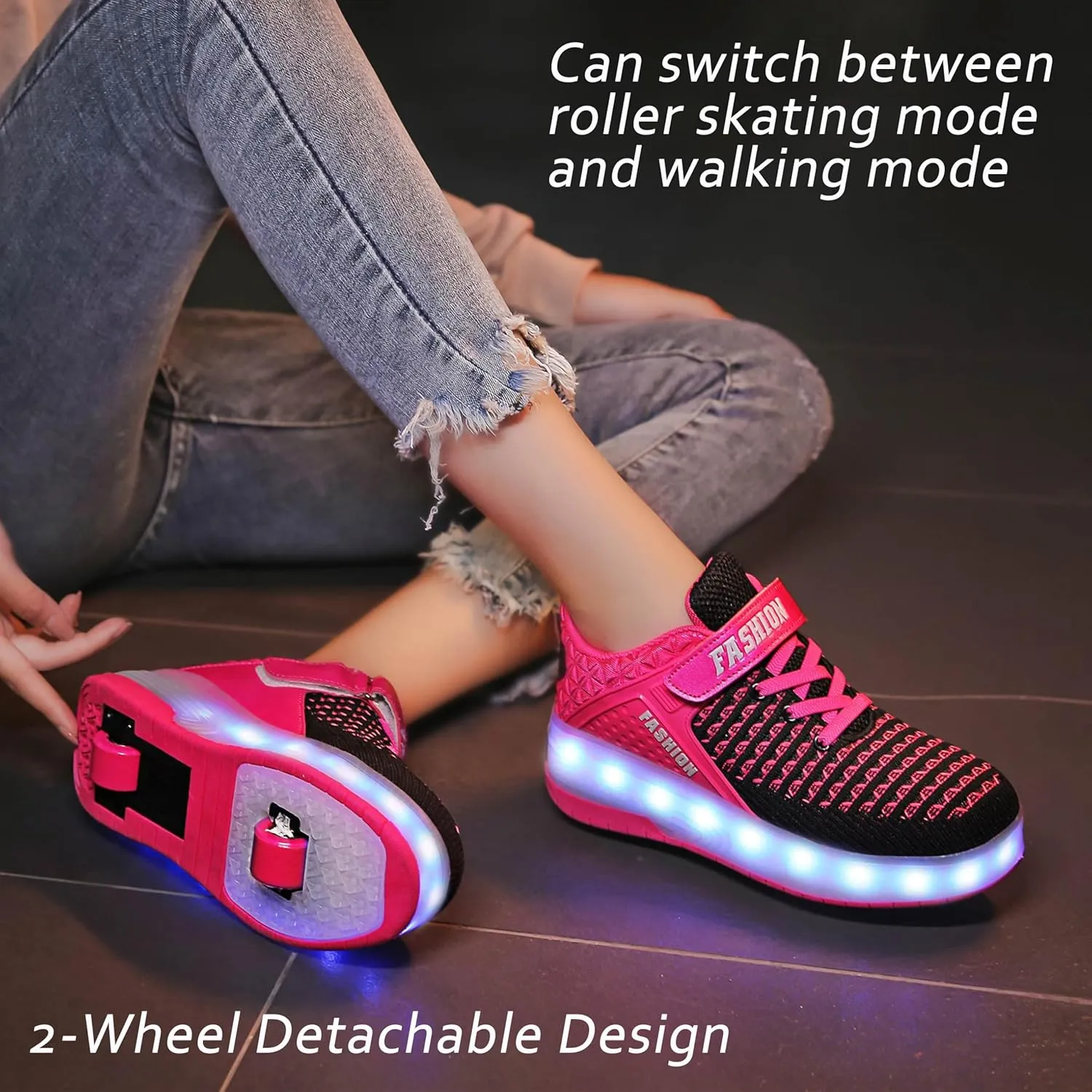 Aikuass USB Chargable LED Light Up Roller Shoes Wheeled Skate Sneaker Shoes for Boys Girls Kids