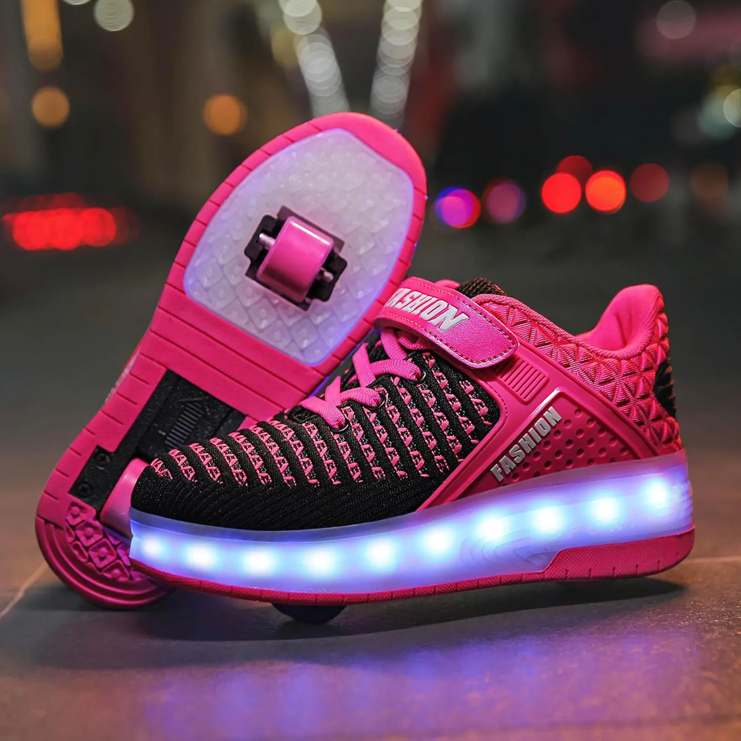 Aikuass USB Chargable LED Light Up Roller Shoes Wheeled Skate Sneaker Shoes for Boys Girls Kids