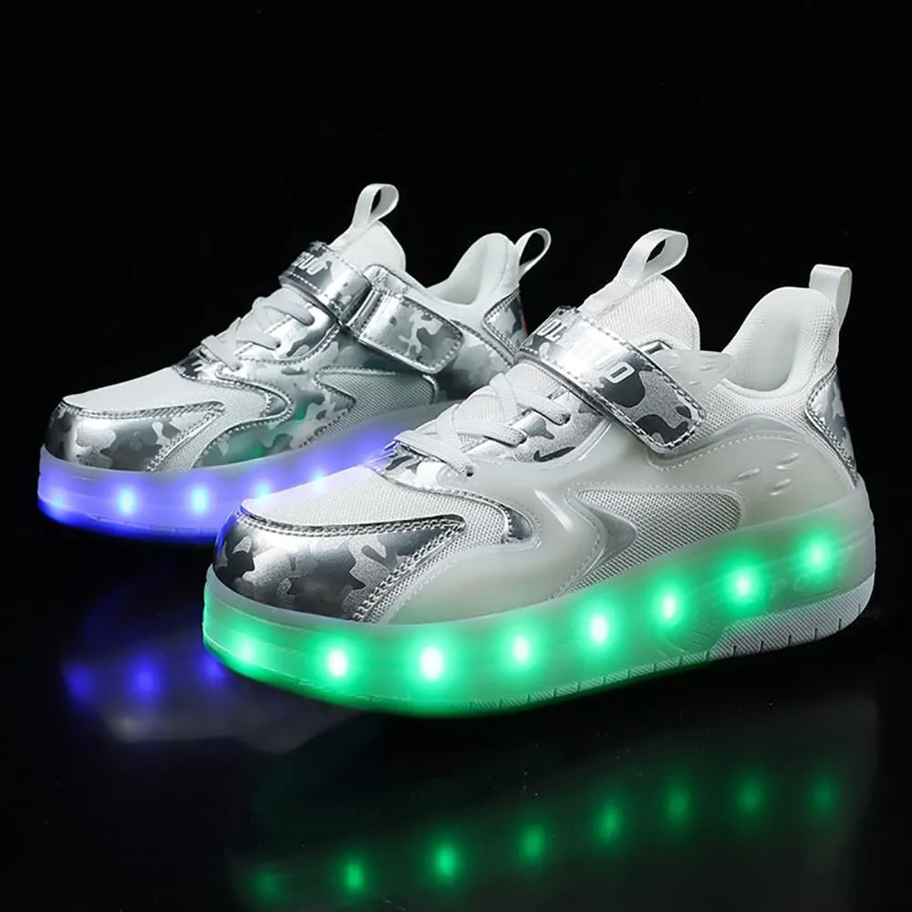 Aikuass USB Chargable LED Light Up Roller Shoes Wheeled Skate Sneaker Shoes for Boys Girls Kids
