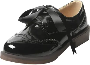 AIMODOR Womens Lace Up Flat Wingtip Oxford Patent Leather Chunky Low Heel Brogue Shoes