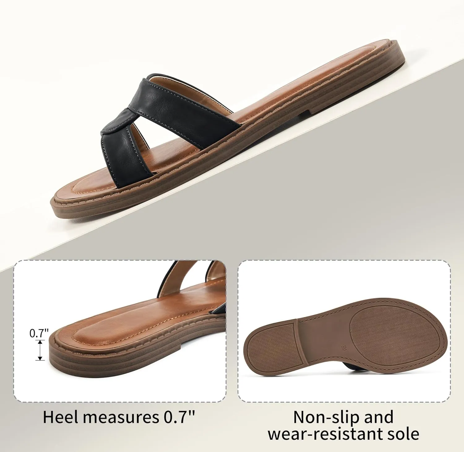 Almusen Slides for Womens Flat Sandals: Comfort Slip On Dressy Summer Beach Flats Fashion Cross Walking Shoes for Daily
