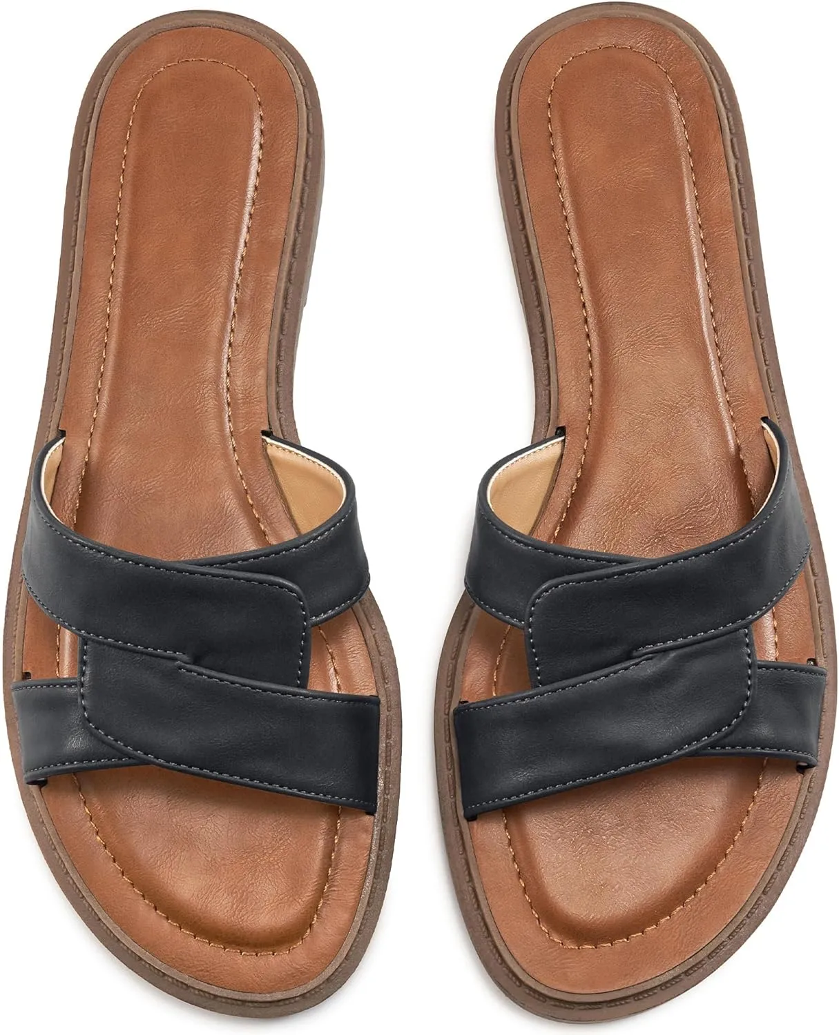 Almusen Slides for Womens Flat Sandals: Comfort Slip On Dressy Summer Beach Flats Fashion Cross Walking Shoes for Daily