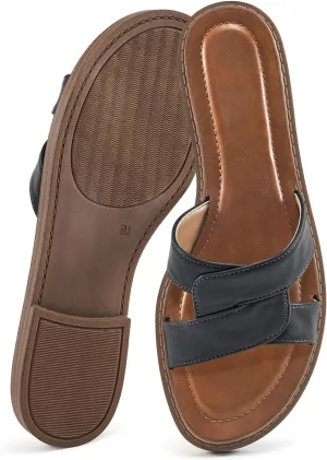 Almusen Slides for Womens Flat Sandals: Comfort Slip On Dressy Summer Beach Flats Fashion Cross Walking Shoes for Daily