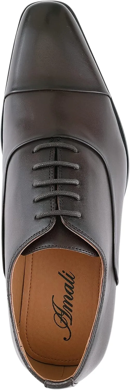 Amali Oxford Dress Shoes for Men with Textured Cap Toe, Men's Oxford Shoes Made from Premium PU Leather, Versatile Formal Footwear for All Occasions