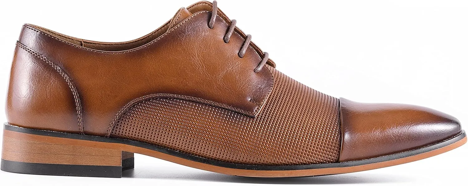 Amali Oxford Dress Shoes for Men with Textured Cap Toe, Men's Oxford Shoes Made from Premium PU Leather, Versatile Formal Footwear for All Occasions