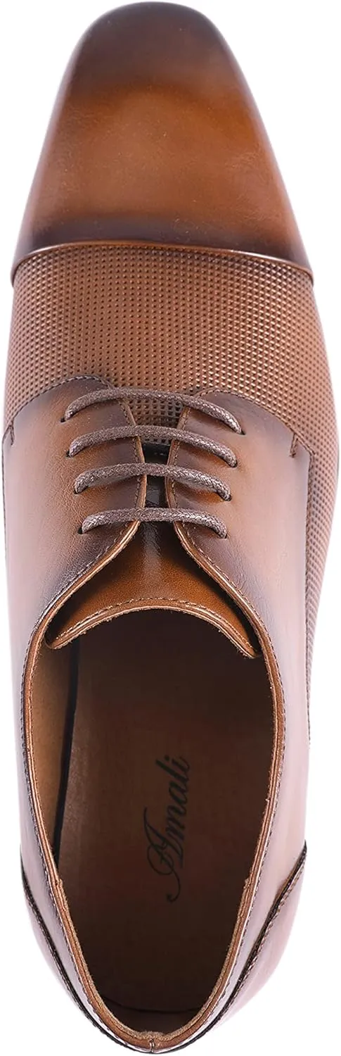 Amali Oxford Dress Shoes for Men with Textured Cap Toe, Men's Oxford Shoes Made from Premium PU Leather, Versatile Formal Footwear for All Occasions