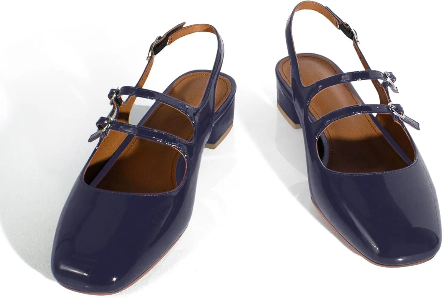 anteikira Women's Round Toe Slingback Flats Closed Toe Double Strap Mary Jane Flats for Women 1 Inch Heel Dress Shoes Low Heel Causal Work Office Pumps for Women Size 5.5-12US