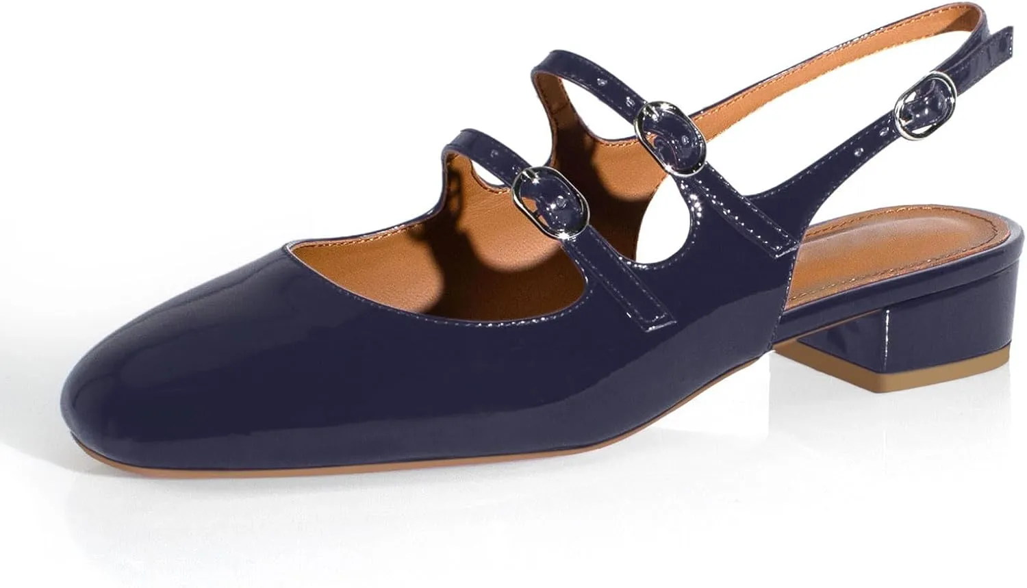anteikira Women's Round Toe Slingback Flats Closed Toe Double Strap Mary Jane Flats for Women 1 Inch Heel Dress Shoes Low Heel Causal Work Office Pumps for Women Size 5.5-12US