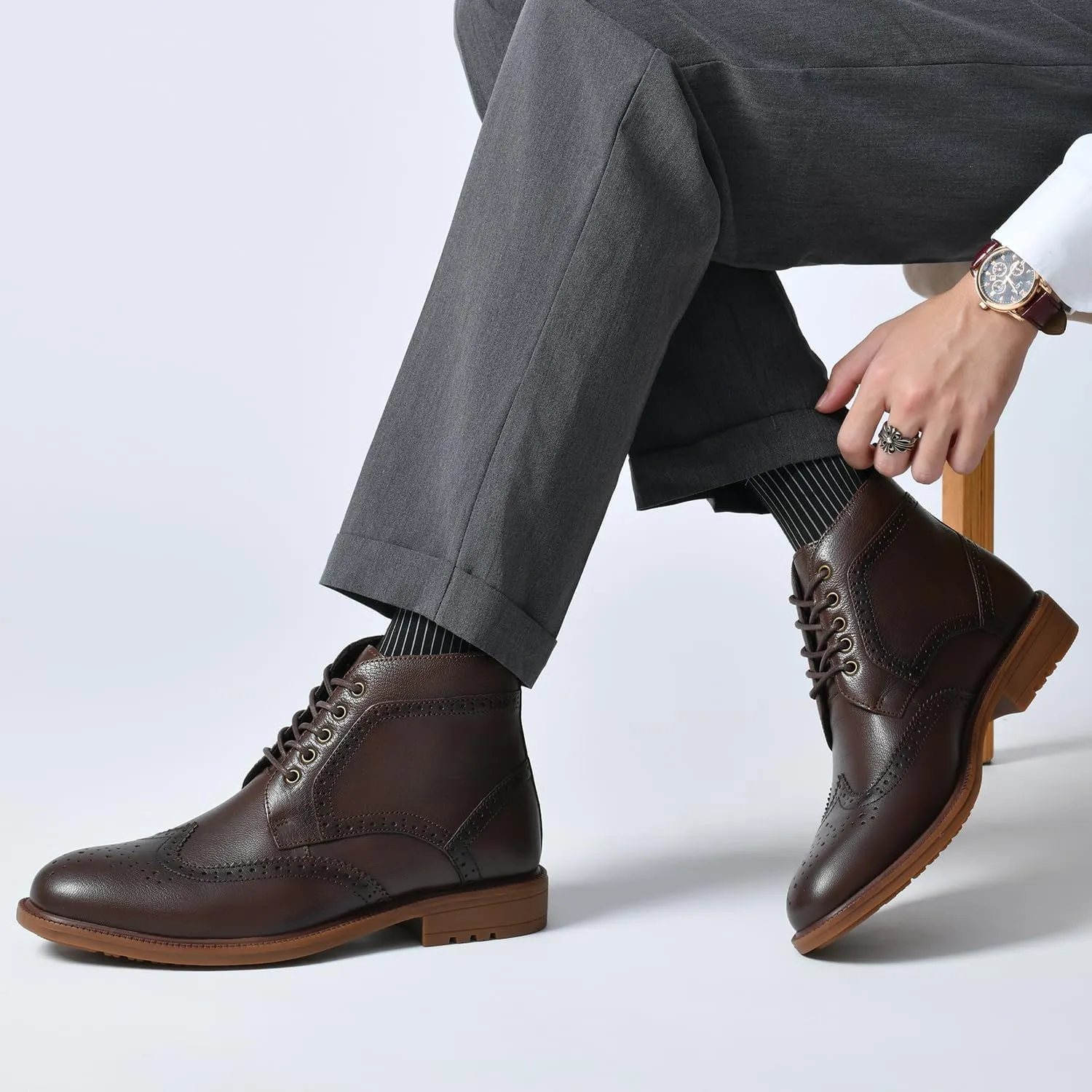 Arkbird Mens Oxford Dress Boots Fashion Casual Genuine Leather Brogue Chukka Ankle Boot for Men
